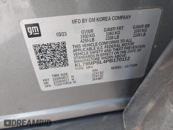 ✅ 2023 Chevrolet TrailBlazer LT • VIN: KL79MPSL4PB170112 • Лот: 42984635. Опубликован ранее на IAAI с пробегом 63 692 миль. Бесплатный доступ к архиву аукционных продаж из США и подробный отчёт об истории автомобиля на DreamBid. Изображение 9.