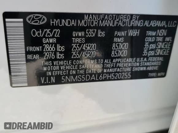 2023 Hyundai Santa Fe Calligraphy with VIN 5NMS5DAL6PH520255, listed as a Copart auction lot 82090035 with 44,423 mi miles and Salvage title. Bid and sale history available at DreamBid. Image 14.