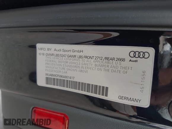 ✅ 2019 Audi RS 5 Sportback • VIN: WUABWCF56KA901417 • Lot: 41731960. Listed on IAAI with 35,510 mi. Free auction sales archive from the USA and detailed vehicle history report at DreamBid. Image 9.