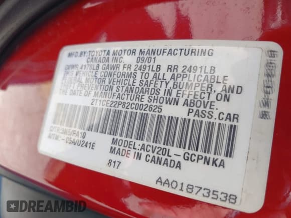 ✅ 2002 Toyota Solara SE • VIN: 2T1CE22P82C002625 • Lot: 42916622. Listed on IAAI with 210,094 mi. Free auction sales archive from the USA and detailed vehicle history report at DreamBid. Image 9.