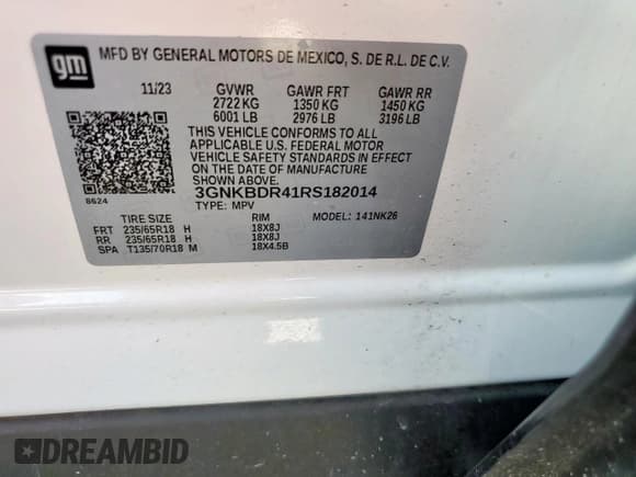 ✅ 2024 Chevrolet Blazer LT • VIN: 3GNKBDR41RS182014 • Lot: 71311905. Listed on Copart with 43,087 mi. Free auction sales archive from the USA and detailed vehicle history report at DreamBid. Image 13.