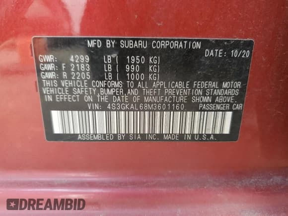 ✅ 2021 Subaru Impreza Special Sports • VIN: 4S3GKAL68M3601160 • Lot: 68630925. Listed on Copart with 81,382 mi. Free auction sales archive from the USA and detailed vehicle history report at DreamBid. Image 13.