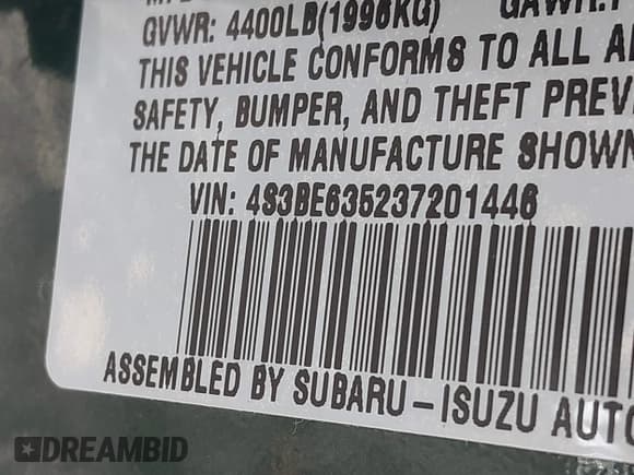 ✅ 2003 Subaru Legacy L • VIN: 4S3BE635237201446 • Лот: 41420055. Опубликован ранее на IAAI с пробегом 146 509 миль. Бесплатный доступ к архиву аукционных продаж из США и подробный отчёт об истории автомобиля на DreamBid. Изображение 9.