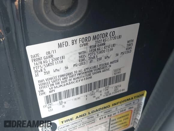 ✅ 2012 Ford Expedition Max Limited • VIN: 1FMJK2A55CEF01506 • Lot: 42541424. Wystawiony na IAAI z przebiegiem 380 132 mil. Bezpłatny archiwum sprzedaży aukcyjnych z USA i szczegółowy raport historii pojazdu na DreamBid. Zdjęcie 9.