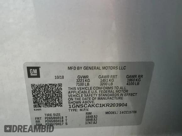 ✅ 2019 Chevrolet Tahoe LS • VIN: 1GNSCAKC1KR203904 • Lot: 61243435. Wystawiony na Copart z przebiegiem Nie podano. Bezpłatny archiwum sprzedaży aukcyjnych z USA i szczegółowy raport historii pojazdu na DreamBid. Zdjęcie 13.