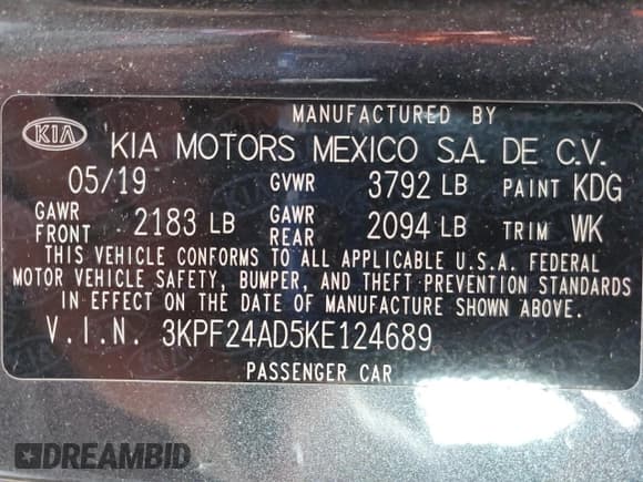 ✅ 2019 Kia Forte LXS • VIN: 3KPF24AD5KE124689 • Lot: 61783865. Listed on Copart with 23,693 mi. Free auction sales archive from the USA and detailed vehicle history report at DreamBid. Image 12.