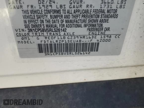 ✅ 2024 Nissan Kicks S • VIN: 3N1CP5BV5RL526142 • Лот: 82119595. Опубликован ранее на Copart с пробегом 16 233 миль. Бесплатный доступ к архиву аукционных продаж из США и подробный отчёт об истории автомобиля на DreamBid. Изображение 13.