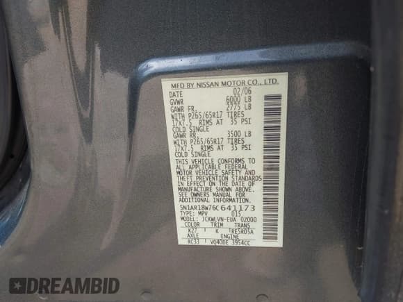 ✅ 2006 Nissan Pathfinder SE • VIN: 5N1AR18W76C641173 • Lot: 42380195. Listed on IAAI with 134,568 mi. Free auction sales archive from the USA and detailed vehicle history report at DreamBid. Image 9.