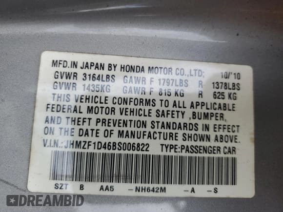 ✅ 2011 Honda CR-Z • VIN: JHMZF1D46BS006822 • Lot: 76796874. Wystawiony na Copart z przebiegiem 155 814 mil. Bezpłatny archiwum sprzedaży aukcyjnych z USA i szczegółowy raport historii pojazdu na DreamBid. Zdjęcie 12.