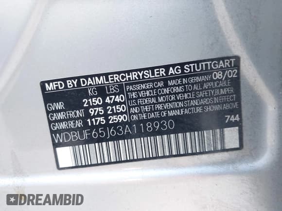 ✅ 2003 Mercedes-Benz E 320 • VIN: WDBUF65J63A118930 • Лот: 43279477. Опубликован ранее на IAAI с пробегом 205 787 миль. Бесплатный доступ к архиву аукционных продаж из США и подробный отчёт об истории автомобиля на DreamBid. Изображение 9.