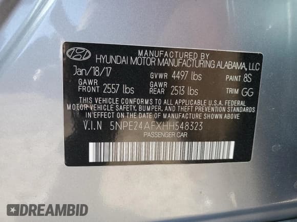 ✅ 2017 Hyundai Sonata SE • VIN: 5NPE24AFXHH548323 • Lot: 84442155. Listed on Copart with 136,917 mi. Free auction sales archive from the USA and detailed vehicle history report at DreamBid. Image 12.