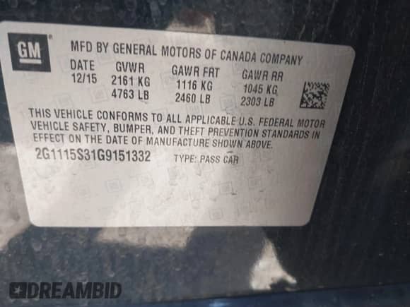 2016 Chevrolet Impala LT с VIN 2G1115S31G9151332, выставлен на аукционе IAAI как лот 43455737 с пробегом 149 228 миль миль и . История ставок и продаж доступна на DreamBid. Изображение 9.