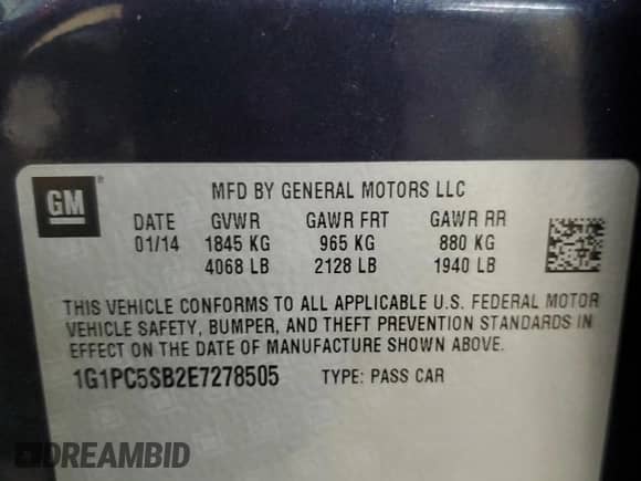 2014 Chevrolet Cruze 1LT z VIN 1G1PC5SB2E7278505, wystawiony jako Copart lot #83827075 z przebiegiem 144 232 mil mil oraz Czysty tytuł • Clean title. Historia ofert i sprzedaży dostępna na DreamBid. Obrazek 12.