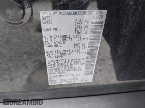 ✅ 2020 Nissan Rogue SL • VIN: 5N1AT2MV9LC792421 • Лот: 42778149. Опубликован ранее на IAAI с пробегом Не указан. Бесплатный доступ к архиву аукционных продаж из США и подробный отчёт об истории автомобиля на DreamBid. Изображение 9.