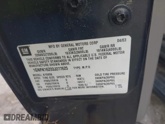 ✅ 2003 Chevrolet Suburban LS • VIN: 1GNFK16Z03J277625 • Лот: 42660207. Опубликован ранее на IAAI с пробегом 210 339 миль. Бесплатный доступ к архиву аукционных продаж из США и подробный отчёт об истории автомобиля на DreamBid. Изображение 9.