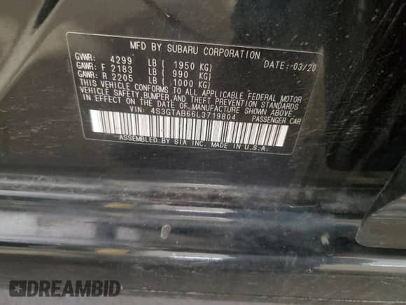 2020 Subaru Impreza with VIN 4S3GTAB66L3719804, listed as a Copart auction lot 82251405 with 49,341 mi miles and Salvage title. Bid and sale history available at DreamBid. Image 12.