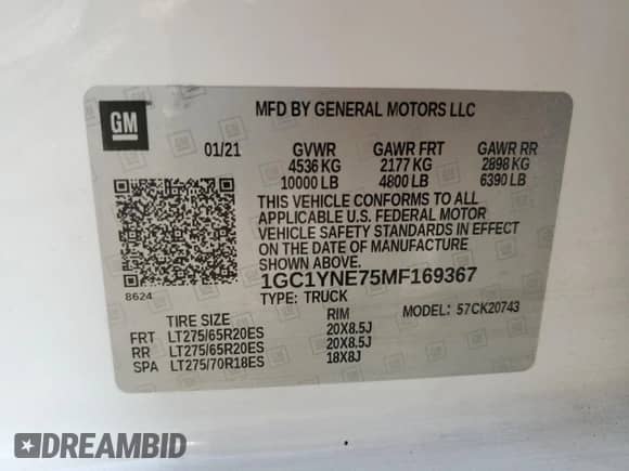 ✅ 2021 Chevrolet Silverado 2500HD LT • VIN: 1GC1YNE75MF169367 • Lot: 55177475. Wystawiony na Copart z przebiegiem 64 452 mil. Bezpłatny archiwum sprzedaży aukcyjnych z USA i szczegółowy raport historii pojazdu na DreamBid. Zdjęcie 12.