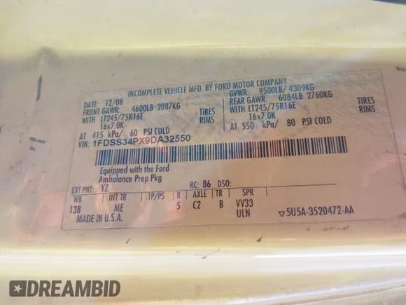 ✅ 2009 Ford E-Series Commercial • VIN: 1FDSS34PX9DA32550 • Лот: 41710405. Опубликован ранее на IAAI с пробегом 391 668 миль. Бесплатный доступ к архиву аукционных продаж из США и подробный отчёт об истории автомобиля на DreamBid. Изображение 9.