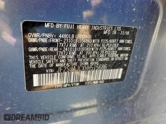 2017 Subaru Forester Limited with VIN JF2SJAJCXHH515686, listed as a Copart auction lot 67327815 with 104,049 mi miles and Salvage title. Bid and sale history available at DreamBid. Image 13.