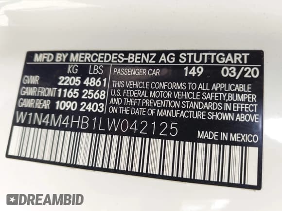 ✅ 2020 Mercedes-Benz GLB 250 • VIN: W1N4M4HB1LW042125 • Lot: 43289788. Listed on IAAI with 100,172 mi. Free auction sales archive from the USA and detailed vehicle history report at DreamBid. Image 9.