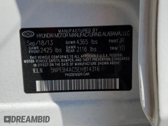 ✅ 2014 Hyundai Sonata GLS • VIN: 5NPEB4AC5EH814316 • Lot: 69224724. Listed on Copart with 159,328 mi. Free auction sales archive from the USA and detailed vehicle history report at DreamBid. Image 14.