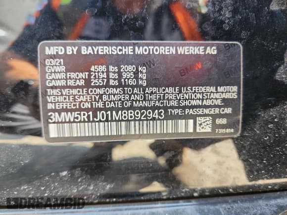 ✅ 2021 BMW 3 Series 330i • VIN: 3MW5R1J01M8B92943 • Lot: 89536825. Listed on Copart with 38,164 mi. Free auction sales archive from the USA and detailed vehicle history report at DreamBid. Image 12.