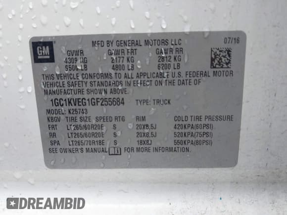 ✅ 2016 Chevrolet Silverado 2500HD LT • VIN: 1GC1KVEG1GF255684 • Lot: 42364009. Listed on IAAI with 114,467 mi. Free auction sales archive from the USA and detailed vehicle history report at DreamBid. Image 9.