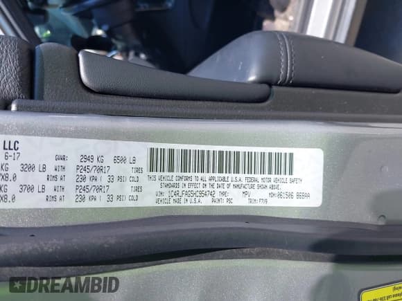 ✅ 2017 Jeep Grand Cherokee Altitude • VIN: 1C4RJFAG5HC954742 • Lot: 42790453. Listed on IAAI with 131,370 mi. Free auction sales archive from the USA and detailed vehicle history report at DreamBid. Image 9.