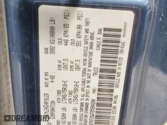 ✅ 2002 Dodge 2500 • VIN: 3B7KF23W72M284200 • Лот: 91862885. Опубликован ранее на Copart с пробегом 268 351 миль. Бесплатный доступ к архиву аукционных продаж из США и подробный отчёт об истории автомобиля на DreamBid. Изображение 12.