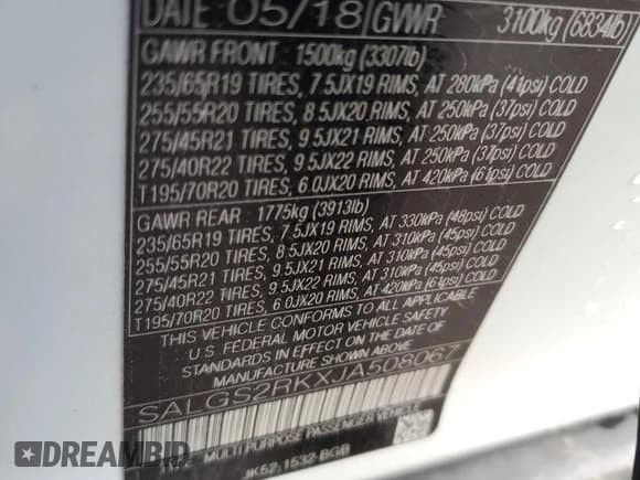 ✅ 2018 Land Rover Range Rover HSE • VIN: SALGS2RKXJA508067 • Лот: 85125754. Опубликован ранее на Copart с пробегом Не указан. Бесплатный доступ к архиву аукционных продаж из США и подробный отчёт об истории автомобиля на DreamBid. Изображение 13.