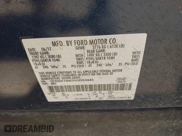 ✅ 2017 Ford Explorer • VIN: 1FM5K7B87HGD53443 • Lot: 43123384. Wystawiony na IAAI z przebiegiem 122 065 mil. Bezpłatny archiwum sprzedaży aukcyjnych z USA i szczegółowy raport historii pojazdu na DreamBid. Zdjęcie 9.