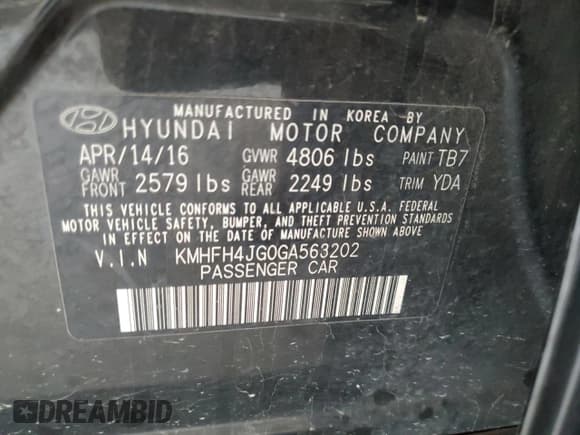 ✅ 2016 Hyundai Azera Limited • VIN: KMHFH4JG0GA563202 • Лот: 55341115. Опубликован ранее на Copart с пробегом Не указан. Бесплатный доступ к архиву аукционных продаж из США и подробный отчёт об истории автомобиля на DreamBid. Изображение 13.