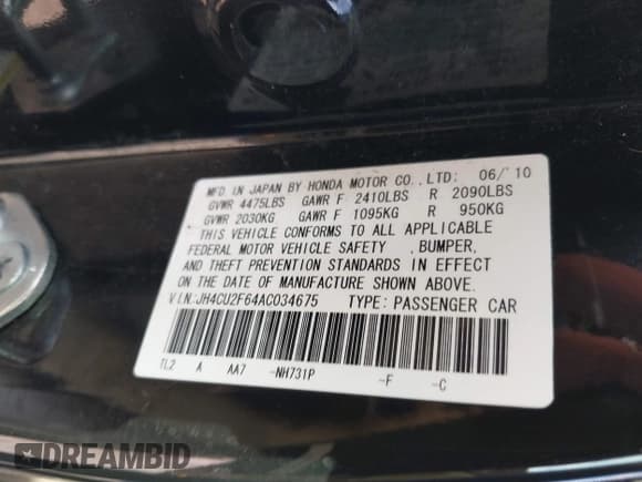 ✅ 2010 Acura TSX • VIN: JH4CU2F64AC034675 • Lot: 43698460. Listed on IAAI with 156,632 mi. Free auction sales archive from the USA and detailed vehicle history report at DreamBid. Image 9.