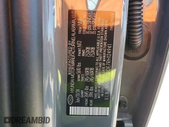 2024 Hyundai Santa Cruz SEL с VIN 5NTJCDDE7RH124941, выставлен на аукционе Copart как лот 75405364 с пробегом 1 304 миль миль и На запчасти • Non repairable. История ставок и продаж доступна на DreamBid. Изображение 13.