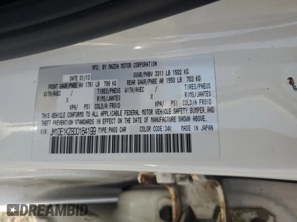 ✅ 2013 Mazda 2 Sport • VIN: JM1DE1KZ8D0164199 • Lot: 70532415. Listed on Copart with 124,829 mi. Free auction sales archive from the USA and detailed vehicle history report at DreamBid. Image 12.