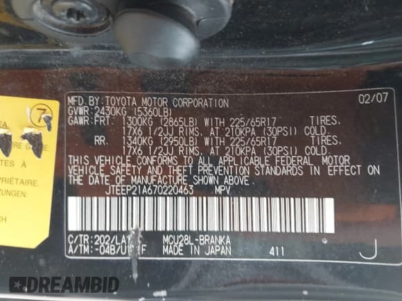 ✅ 2007 Toyota Highlander w/3rd Row • VIN: JTEEP21A670220463 • Lot: 42500638. Wystawiony na IAAI z przebiegiem 145 982 mil. Bezpłatny archiwum sprzedaży aukcyjnych z USA i szczegółowy raport historii pojazdu na DreamBid. Zdjęcie 9.