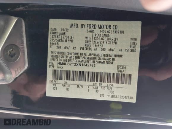 ✅ 2022 Ford Transit Connect XLT • VIN: NM0LS7T2XN1542783 • Lot: 42058975. Listed on IAAI with 33,228 mi. Free auction sales archive from the USA and detailed vehicle history report at DreamBid. Image 8.