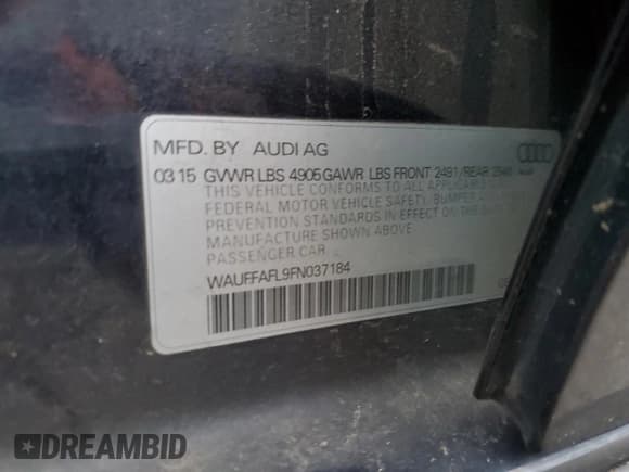 ✅ 2015 Audi A4 Premium Plus • VIN: WAUFFAFL9FN037184 • Lot: 92087745. Listed on Copart with 52,509 mi. Free auction sales archive from the USA and detailed vehicle history report at DreamBid. Image 12.