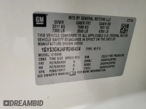 ✅ 2015 Cadillac Escalade ESV Standard • VIN: 1GYS3GKJ4FR246434 • Lot: 48372135. Listed on Copart with 143,959 mi. Free auction sales archive from the USA and detailed vehicle history report at DreamBid. Image 13.