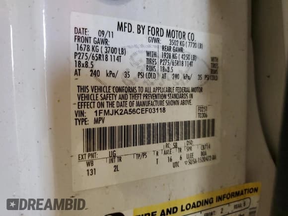 ✅ 2012 Ford Expedition Max Limited • VIN: 1FMJK2A56CEF03118 • Lot: 52819005. Listed on Copart with 232,830 mi. Free auction sales archive from the USA and detailed vehicle history report at DreamBid. Image 13.