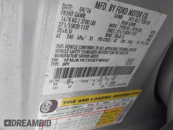 ✅ 2016 Ford Expedition Max Limited • VIN: 1FMJK1KTXGEF46552 • Лот: 42293463. Опубликован ранее на IAAI с пробегом 134 728 миль. Бесплатный доступ к архиву аукционных продаж из США и подробный отчёт об истории автомобиля на DreamBid. Изображение 9.