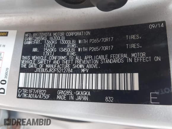 ✅ 2015 Toyota 4Runner SR5 Premium • VIN: JTEBU5JR2F5212784 • Lot: 43118138. Wystawiony na IAAI z przebiegiem 148 158 mil. Bezpłatny archiwum sprzedaży aukcyjnych z USA i szczegółowy raport historii pojazdu na DreamBid. Zdjęcie 9.