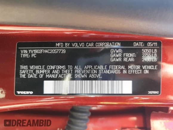 ✅ 2012 Volvo S60 T6 • VIN: YV1902FH4C2057739 • Lot: 54970225. Listed on Copart with Not provided. Free auction sales archive from the USA and detailed vehicle history report at DreamBid. Image 12.