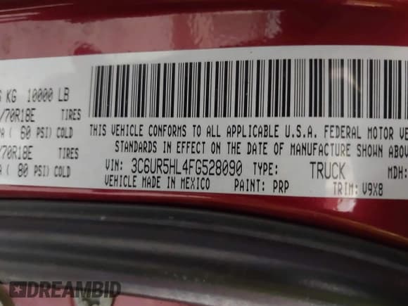 ✅ 2015 Ram 2500 Tradesman • VIN: 3C6UR5HL4FG528090 • Lot: 41372919. Listed on IAAI with 131,249 mi. Free auction sales archive from the USA and detailed vehicle history report at DreamBid. Image 9.