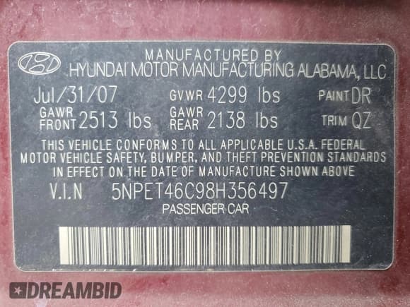 ✅ 2008 Hyundai Sonata GLS • VIN: 5NPET46C98H356497 • Лот: 89246015. Опубликован ранее на Copart с пробегом 182 558 миль. Бесплатный доступ к архиву аукционных продаж из США и подробный отчёт об истории автомобиля на DreamBid. Изображение 12.