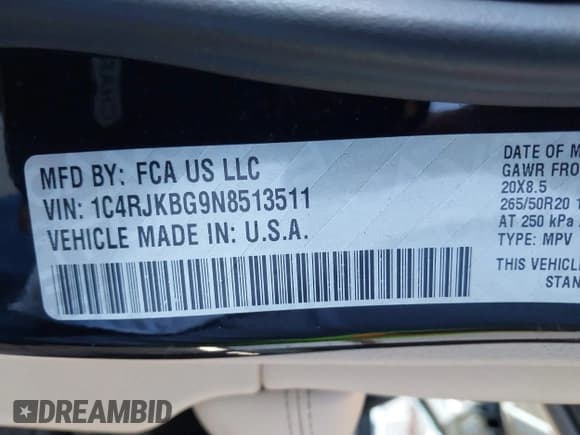 ✅ 2022 Jeep Grand Cherokee Limited • VIN: 1C4RJKBG9N8513511 • Лот: 43326064. Опубликован ранее на IAAI с пробегом 23 298 миль. Бесплатный доступ к архиву аукционных продаж из США и подробный отчёт об истории автомобиля на DreamBid. Изображение 9.