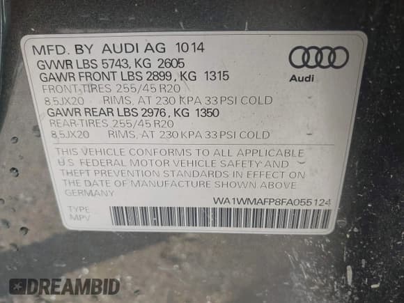 ✅ 2015 Audi Q5 Prestige • VIN: WA1WMAFP8FA055124 • Lot: 42490344. Wystawiony na IAAI z przebiegiem 107 297 mil. Bezpłatny archiwum sprzedaży aukcyjnych z USA i szczegółowy raport historii pojazdu na DreamBid. Zdjęcie 9.