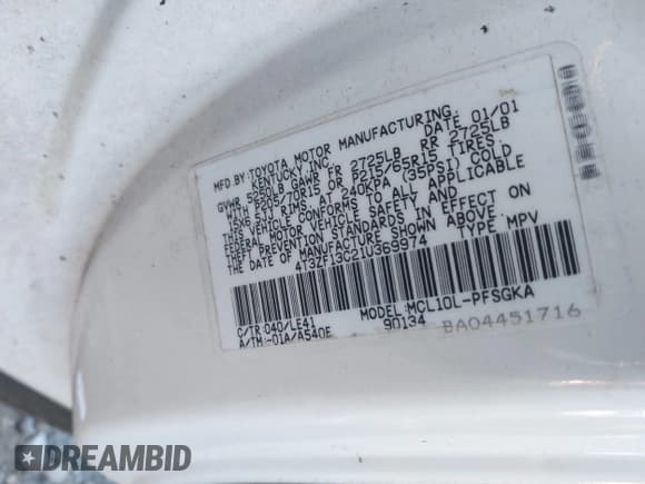 ✅ 2001 Toyota Sienna LE • VIN: 4T3ZF13C21U369974 • Lot: 41821093. Listed on IAAI with 208,354 mi. Free auction sales archive from the USA and detailed vehicle history report at DreamBid. Image 9.