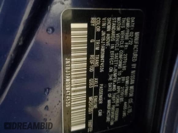 ✅ 2022 Nissan Rogue S • VIN: JN1BJ1AW0NW474536 • Lot: 85839375. Listed on Copart with Not provided. Free auction sales archive from the USA and detailed vehicle history report at DreamBid. Image 13.