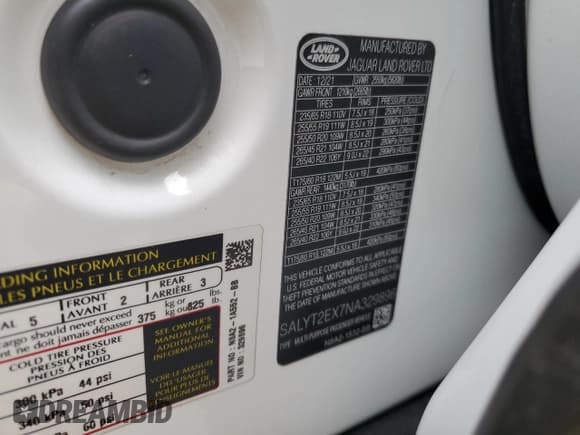 ✅ 2022 Land Rover Range Rover Velar R-Dynamic S • VIN: SALYT2EX7NA329896 • Лот: 55490345. Опубликован ранее на Copart с пробегом 54 878 миль. Бесплатный доступ к архиву аукционных продаж из США и подробный отчёт об истории автомобиля на DreamBid. Изображение 13.